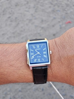 Casio MTP-B190L-2BVDF Blue Roman Dial Classic Dress Watch Leather Strap WR50M