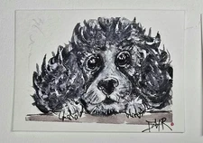 Original ACEO Cute Dog B/W. Watercolor Painting by Artist "CUTENESS"