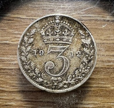 1912 Threepence Great Britain - Actual Silver Coin Shown - Free Shipping INV#527