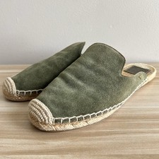 Tory Burch Max Espadrilles Green Suede Mules Size 8 Slides Sandals Flats Slip On