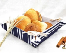 Handmade Cotton Breadbasket with Ties Blue Stripes Farmhouse Picnic Serving Tray