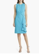 Tahari ASL Women's Aqua Side Drape Knot Sheath Dress Size 16 New With Tags!