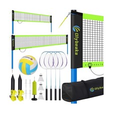 Portable Volleyball Badminton Combo Net Set for Backyard Beach with 2 Nets ...