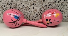 Two Vintage Pink Gourd Souvenir Hand painted Maracas From Mexico
