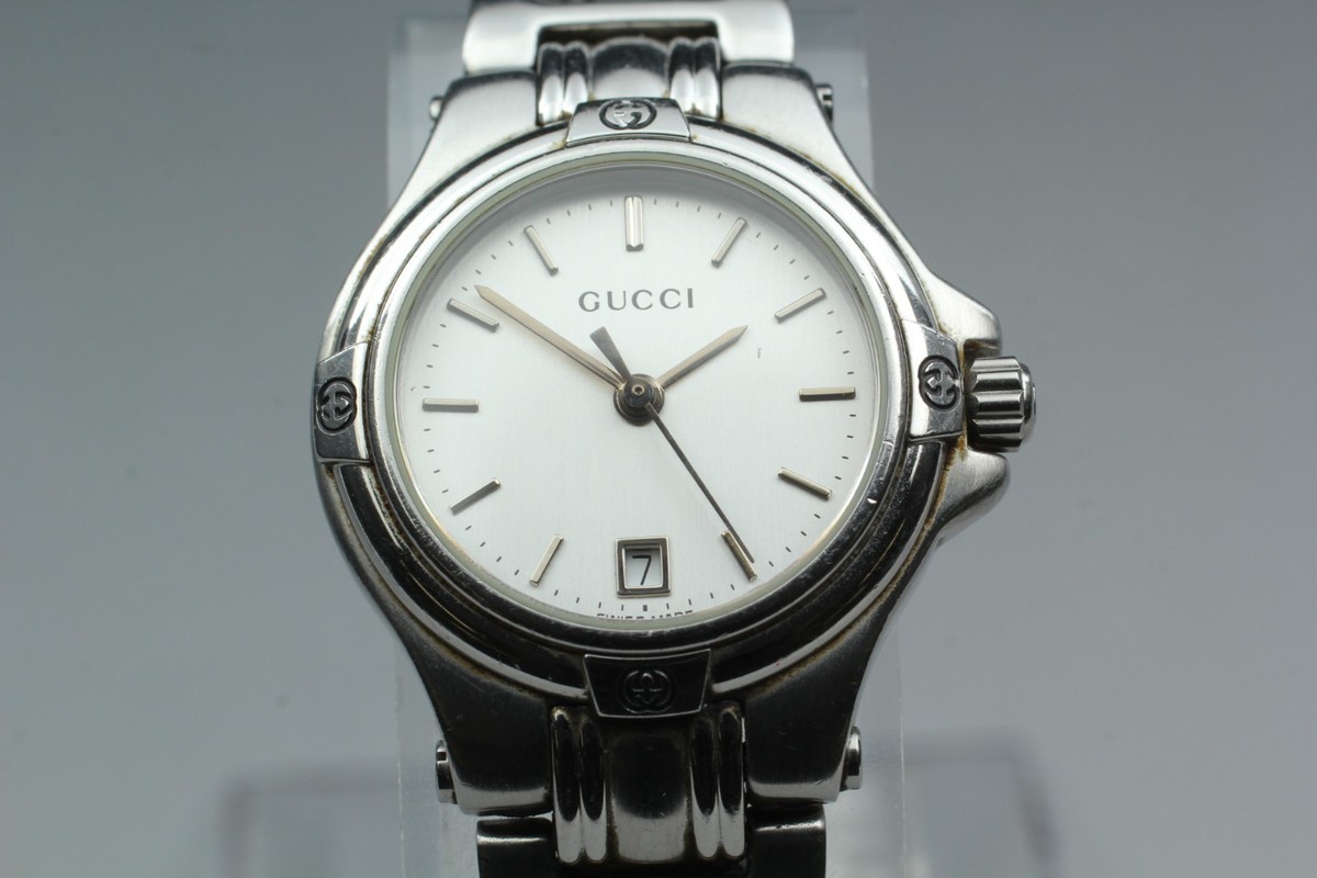 NEAR MINT】GUCCI 9040L Vintage Women's Silver Date Quartz Watch