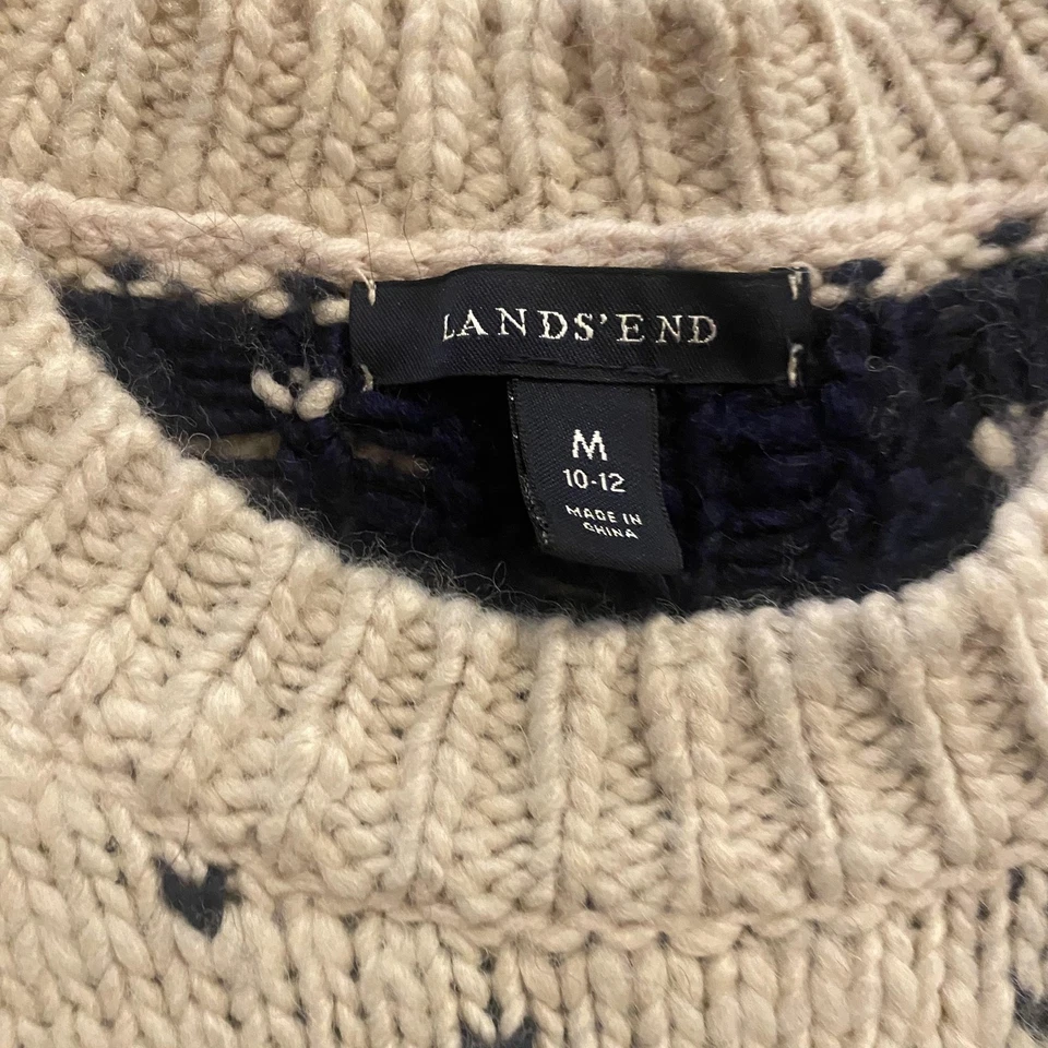 Suéter Lands' End Juvenil Mediano Marfil Azul Marino Fair Isle Mezcla de Lana Cuello Redondo Foto 2 de 4