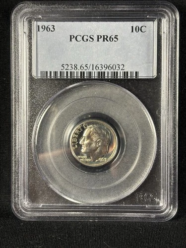1963 Silver Franklin Roosevelt Dime PR65 Proof 10c Philadelphia PCGS Slab