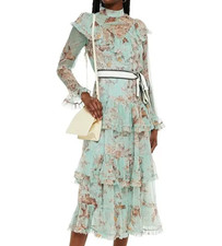 Zimmermann Glassy Tiered Midi Dress Size 3  14 au 10 us Silk Georgette Ruffle