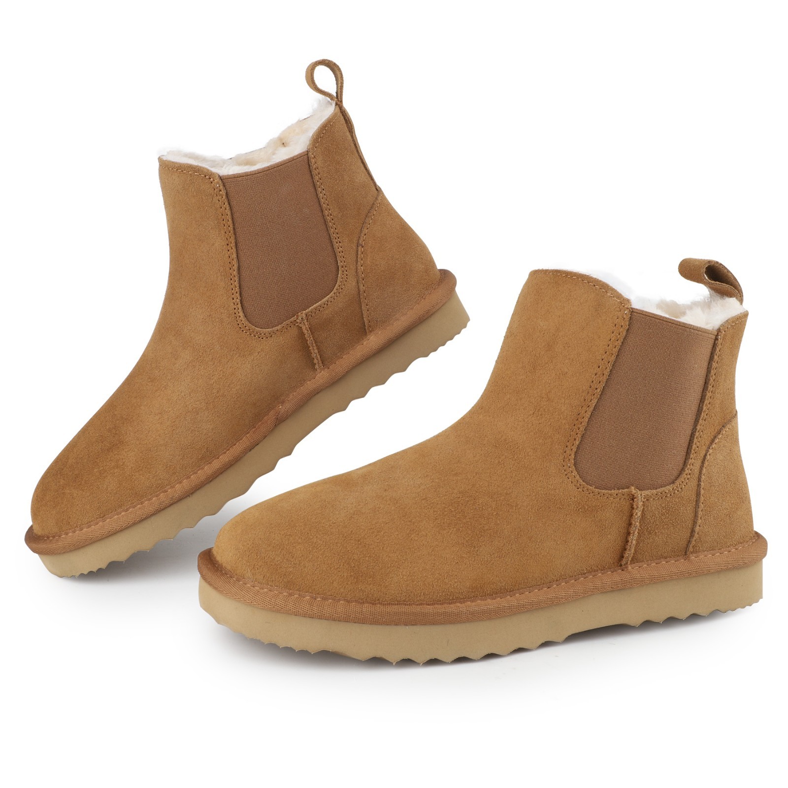 riemot Women Chelsea Ankle Boots Genuine Suede Faux Fur Winter Mini Snow Boot