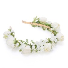 White Flower Crown Headband, Bridal Boho Rose Floral Headpiece