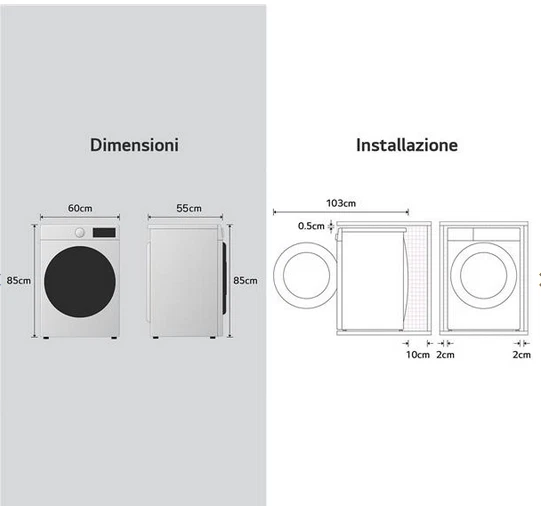 Lg Lavasciuga 8+5 Kg Classe E 55 cm 1400 Giri WiFi W4NX1085NWB EAN 8806096212424 - Immagine 2 di 4