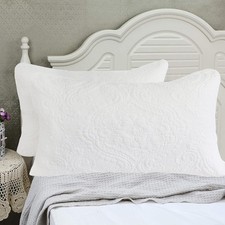 White Damask Quilted Pillow Shams Cotton Standard Size Pillow Cases Set of 2