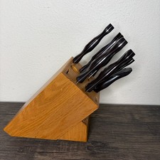 CUTCO 7 Piece Knife Set Brown Handles and Honey Homemaker Block Made in USA 5192
