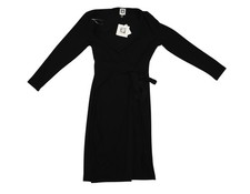 Anne Klein Dress Womens 2XS Black Jersey Wrap V Neck Long Sleeve Knee Length