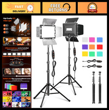 2 Pack LED Studio Lights Kit, Dimmable 5600K USB, 54'' Tripod Stands, 9 Color Op