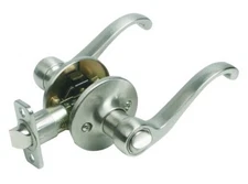  781823 Scroll Bed and Bath Door Lever with 2-Way Latch Privacy Satin Nickel