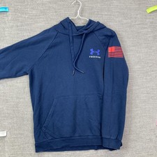 Under Armour Hoodie Mens M Blue Freedom USA Flag Graphic Fleece Pullover