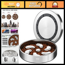 Slow Feeder Dog Bowl for Large Breeds - 3 Cups, Stainless Steel, Non-Slip Base,