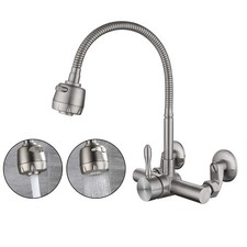 -Kitchen Wall Faucet Brushed Nickel Wall Mounted Faucet 3" to 9" Adjustable S...