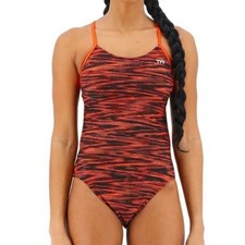 NWT TYR Girl's Durafast Elite Fizzy Cutoutfit Swimsuit Black Orange - Size 22