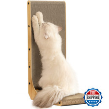 FUKUMARU 26.8" L-Shape Wall Mounted Cat Scratcher Cardboard with Ball Toy Large