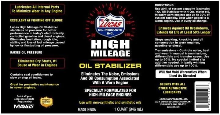 Pack of 12 Lucas Oil 10118 High Mileage Oil Stabilizer - 1 Quart