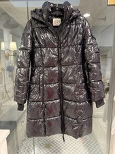 S13 Hooded Thumbhole-cuff Shine Puffer Coat Womens M Onyx Hooded Zip Long