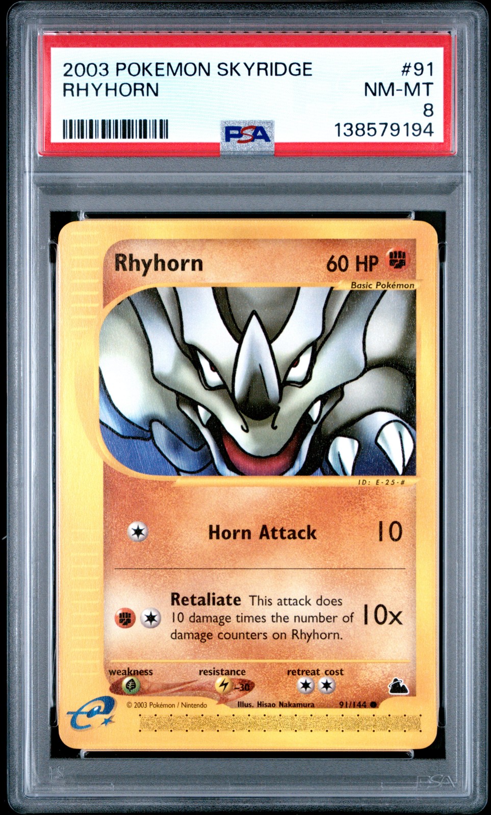 PSA 8 Rhyhorn 91/144 Skyridge Pokemon 2003 e-Reader WoTC