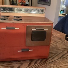 Nassau Tin Toy Stove and oven Orange Trim tray Vintage Kitchen kid child
