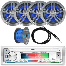 Pyle PLMRB39W Radio MP3 Receiver, 4x 6.5" 180W Charcoal Speakers, Antenna, Wire