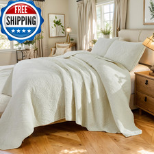 Brandream Queen Size Quilt Set Cotton Cream Yellow Quilt Set Vintage Farmhouse