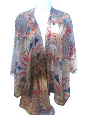 Umgee Women's Bohemian Boho Tribal Kimono Wrap w/ Pom Pom Trim size S/M