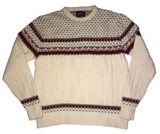 PURITAN Mens Vintage Fair Isle Sweater L Large Cream Retro Ski Nordic