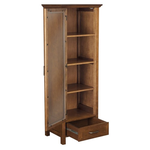 Floor Cabinet Curio Case Display Storage Drawer Glass Doors Oil Oak Finish New - Picture 3 of 3