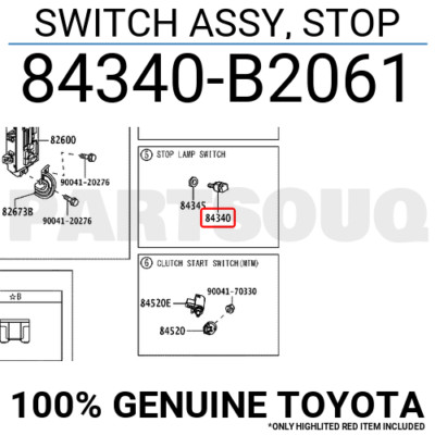 84340B2061 Genuine Toyota SWITCH ASSY, STOP 84340-B2061 | eBay