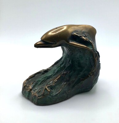 Bronze Dolphin signed Sculpture By Studio Mikel 3  Tall