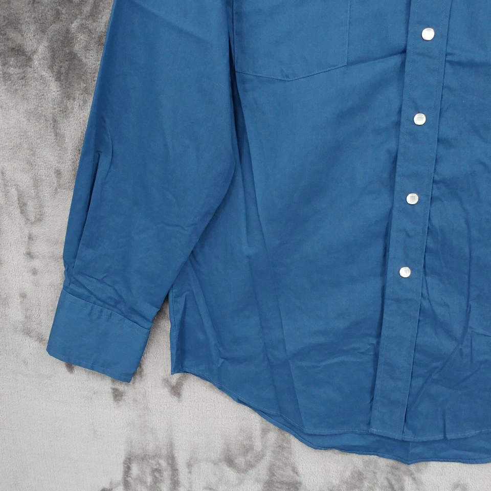 Camisa a Presión Malco Modes De Colección Perla Occidental Para Hombres 16.5 Azul Poli Algodón Manga Larga Foto 4 de 4