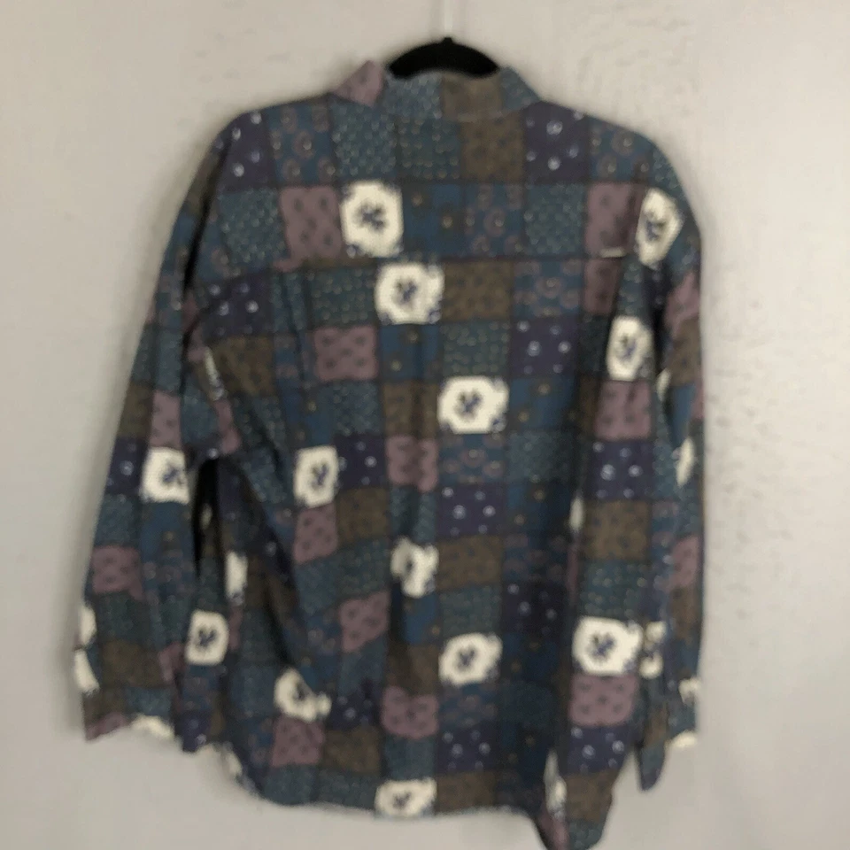 Vintage International Concept Shirt Men M Blue Purple Patchwork Print Fade Retro - Image 3 of 4