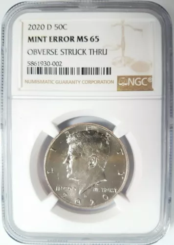 2020 D Kennedy Half Dollar NGC MS 65 Struck Thru Strike Through Mint Error