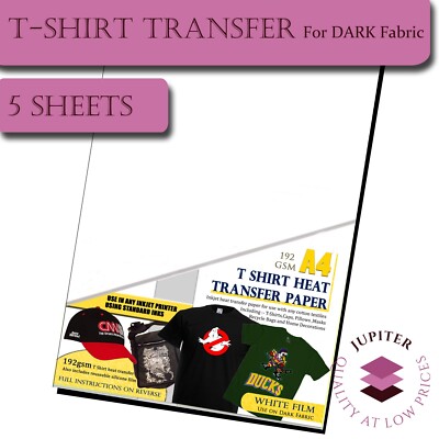 T-Shirt Transferpapier für dunklen Stoff - A4 - 5 Blatt Stück - für Tintenstrahldrucker