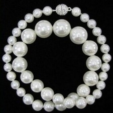 Real 6-14mm White Shell Pearl Round Beads Necklace 18"