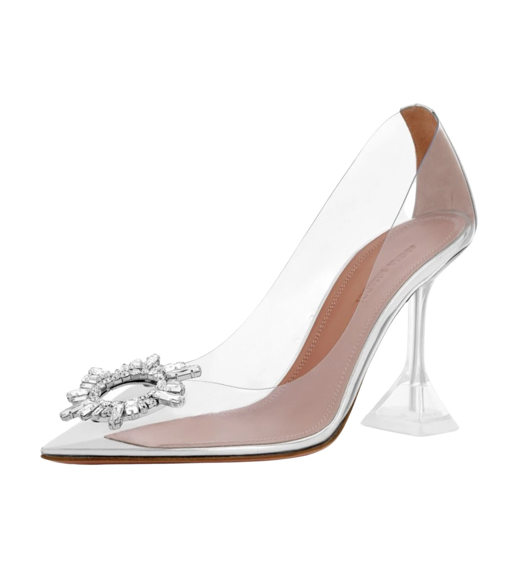 Amina Muaddi 95 Begum Pump PVC Clear Transparent Glass Crystal Sandal Heel 40