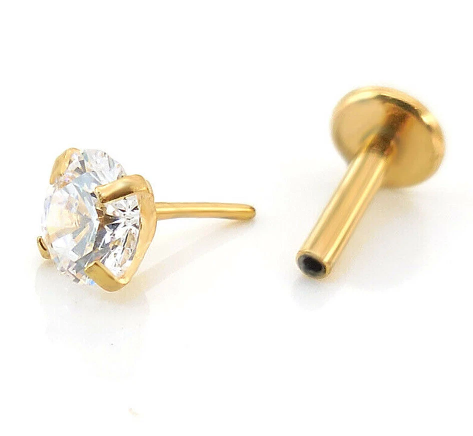 NUEVO - Pendientes nariz circonita cúbica redonda espalda plana enchapada en tono dorado anillos hélice cartílago 18G Foto 2 de 3