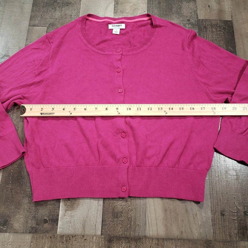 Antiguo Suéter Azul Marino Niñas L Grande Rosa Cárdigan Cuello Redondo Mangas Largas Informal Tejido Foto 4 de 4