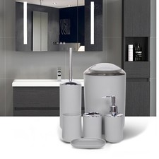 Grey Bathroom Accessories Set Bath Ensemble for Decorative Countertop 6 Piece