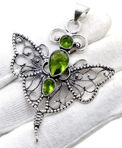 Collier En Argent Sterling 925 Avec Péridot Vert - Fait Main En Inde, Longueur 18 Pouces, Réglable - Idéal Cadeau