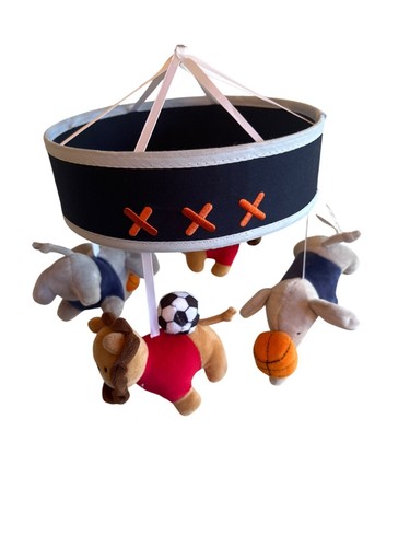 Sports-Themed Plush Baby Mobile By Lambs & Ivy With Lion & Elephant Figures - Picture 1 of 5
