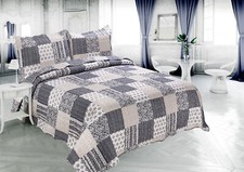 Embossed Pinsonic Printed Bedspread Coverlet Bedding Quilt Set, Navy Blue Plaid