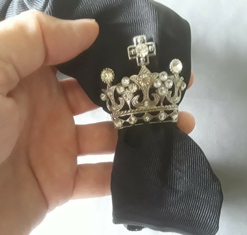 LARGE Crystal Rhinestone CROWN Brooch Pendant Silver tone Setting scarf holder - Picture 2 of 5