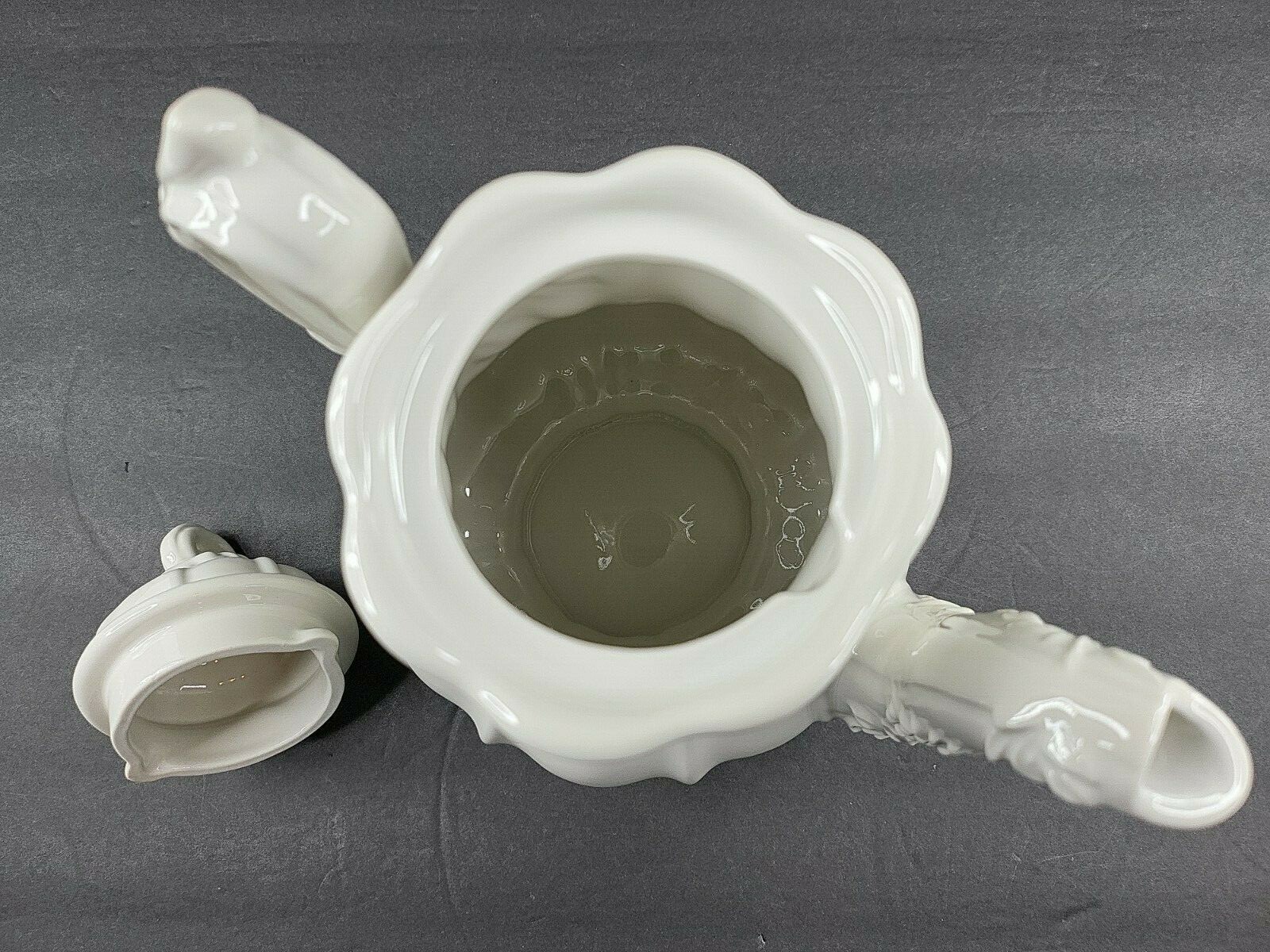 Red Cliff Ironstone Grape Lidded Teapot Vintage 9" White Stoneware Tea